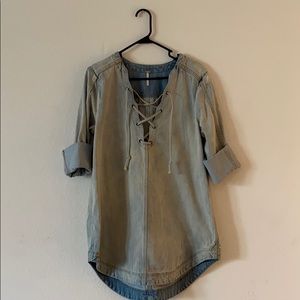 Free People Denim Lace-up Top